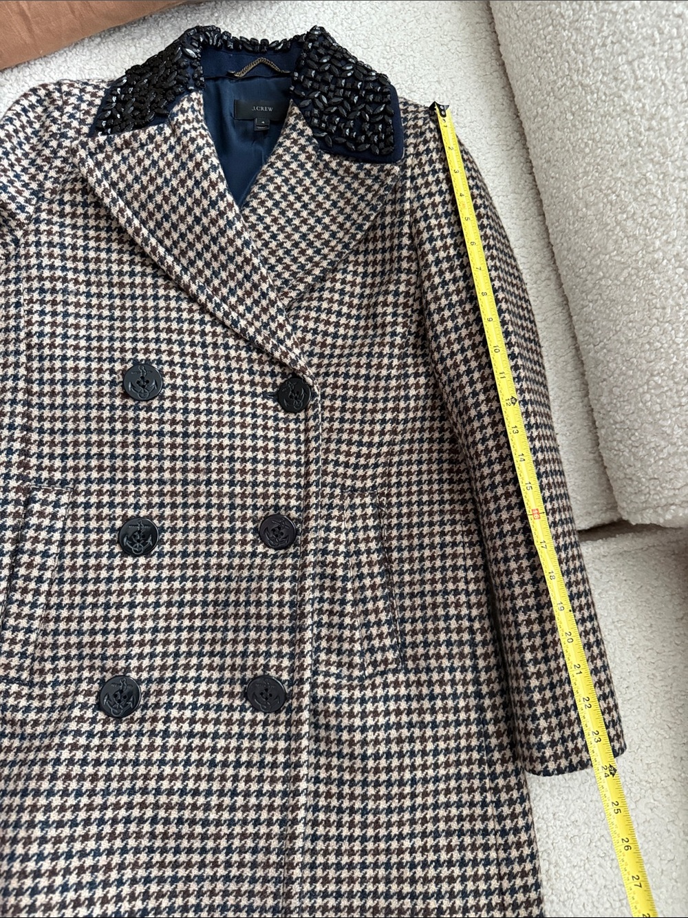 J. Crew Houndstooth Pea Coat with Navy Lining Size 4 - Picture 9 of 13